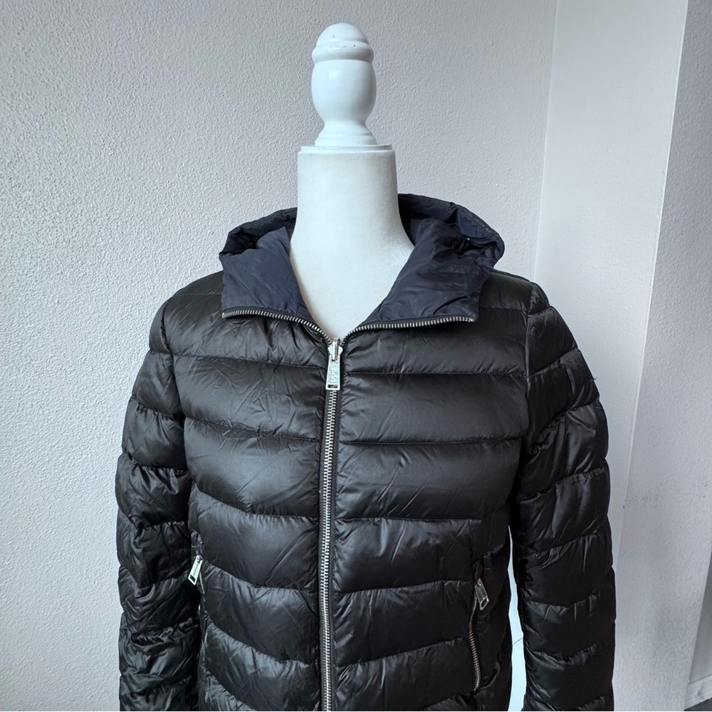 Add Down Puffer Jacket Black Reversible Hood Sz 0 - image 3